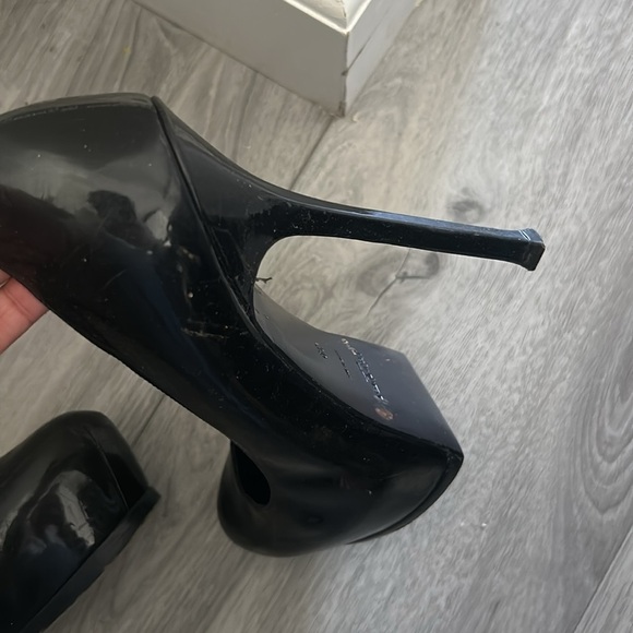 Yves Saint Laurent Glossy Black Blue Tribute Platform Heels 39 - Picture 3 of 9